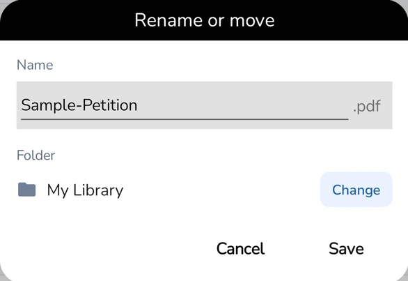 Rename or move dialog with the file name and folder