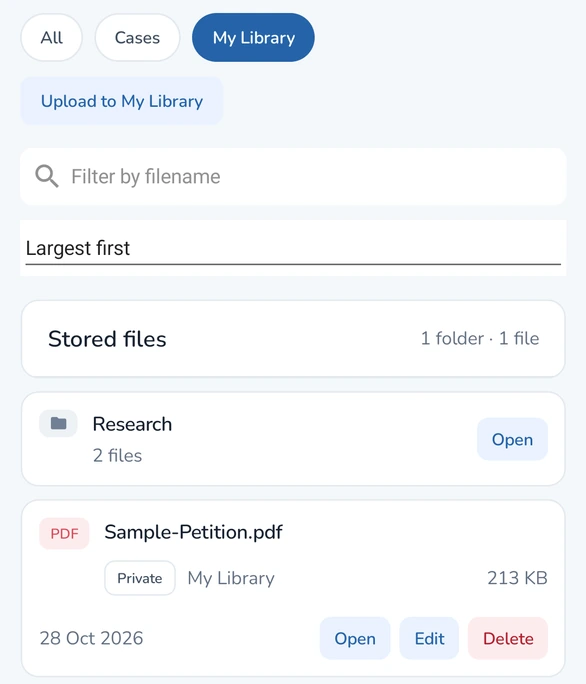 My Library with a folder and a stored PDF